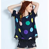 Women\'s Going out Beach Sports Vintage Cute Street chic T-shirt, Polka Dot Round Neck ½ Length Sleeve Polyester