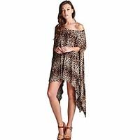 Women\'s Beach Party Sexy Loose Dress, Leopard Round Neck Above Knee ½ Length Sleeve Cotton Spring Summer High Rise Micro-elastic Thin