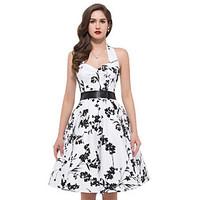 Women\'s Party Cute Skater Dress, Floral Geometric Galaxy Round Neck Knee-length Sleeveless Cotton Summer Mid Rise Inelastic Medium