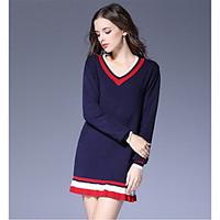 womens going out simple a line dress solid striped v neck above knee l ...