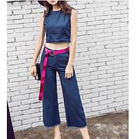 womens casualdaily simple summer t shirt pant suits solid round neck s ...