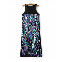 Women\'s Going out Casual/Daily Party Chinoiserie A Line Dress, Print Round Neck Midi Sleeveless Nylon Spring High Rise Inelastic Medium