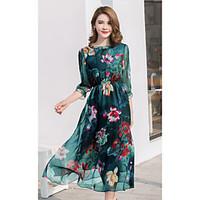 womens beach holiday vintage sophisticated swing dress floral round ne ...