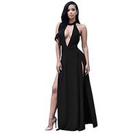 womens going out a line dress solid deep v maxi sleeveless silk summer ...