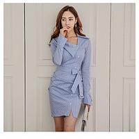 Women\'s Going out Casual/Daily Work Cute Street chic Bodycon Dress, Striped V Neck Above Knee Long Sleeve Polyester All Seasons Mid Rise