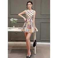 womens going out holiday vintage cute a line dress polka dot print rou ...