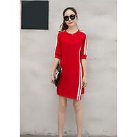 Women\'s Going out Casual/Daily Sheath Dress, Solid Round Neck Mini ¾ Sleeve Polyester Summer Mid Rise Micro-elastic Medium