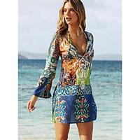 womens beach holiday sexy vintage loose dress print v neck mini long s ...