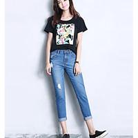 womens high rise micro elastic jeans pants street chic slim solid