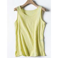 Women\'s Casual/Daily Simple Tank Top, Solid Round Neck Sleeveless Linen Thin