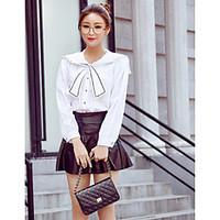 womens going out cute spring shirt solid shirt collar long sleeve cott ...