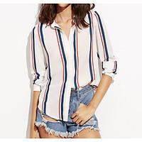 womens casualdaily simple spring shirt striped stand long sleeve other ...