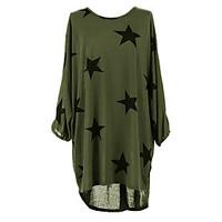 Women\'s Going out Casual/Daily Holiday Simple Street chic Hin Thin Loose DressPrint Star Round Neck Asymmetrical Long Sleeve Spring FallMid