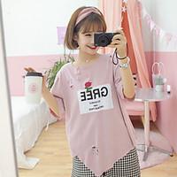 womens casualdaily simple spring t shirt letter round neck short sleev ...