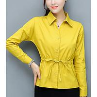 womens work simple spring shirt solid shirt collar long sleeve cotton  ...