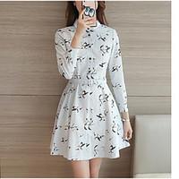 Women\'s Casual/Daily Cute A Line Dress, Print Deep U Above Knee ¾ Sleeve Cotton Spring Mid Rise Micro-elastic Medium