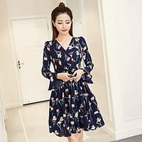 womens casualdaily cute loose dress print v neck above knee long sleev ...