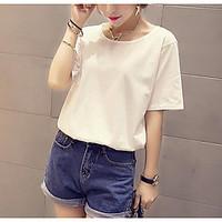 Women\'s Casual/Daily Simple T-shirt, Solid Round Neck Short Sleeve Cotton Thin