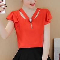 womens casualdaily simple spring fall blouse solid v neck short sleeve ...