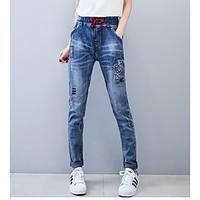 womens high rise micro elastic jeans pants simple skinny solid