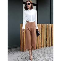 womens high rise micro elastic chinos pants simple loose solid