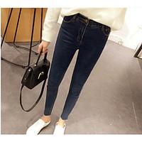 womens high rise micro elastic jeans pants simple skinny solid