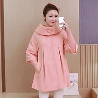 womens going out cute coat solid shirt collar sleeve fall winter pink  ...