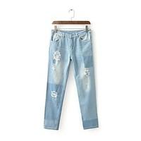 Women\'s Slim Jeans Pants, Going out Casual/Daily Simple Street chic Solid Mid Rise Zipper Polyester Micro-elastic Fall Winter