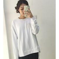 womens daily simple sweatshirt solid pure color round neck micro elast ...