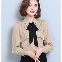 womens casualdaily simple blouse solid shirt collar long sleeve polyes ...