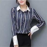 womens casualdaily simple shirt striped shirt collar long sleeve cotto ...