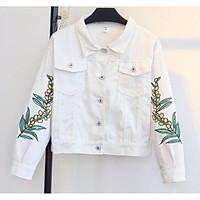 Women\'s Going out Modern Spring/Fall Jacket, Solid Print Shirt Collar Long Sleeve Short Oxford cloth