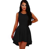 Women\'s Going out Party Club Cute Skater Dress, Solid Round Neck Knee-length Sleeveless Polyester Spandex Summer High Rise Stretchy Medium