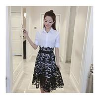 womens going out casualdaily simple summer shirt skirt suits solid shi ...