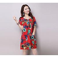 Women\'s Going out Casual/Daily Cute A Line Dress, Floral Round Neck Mini Short Sleeve Cotton Summer Mid Rise Inelastic Medium