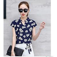 Women\'s Casual/Daily Simple Summer T-shirt Pant Suits, Print Round Neck Short Sleeve Micro-elastic