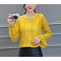 womens going out simple blouse solid round neck long sleeve cotton med ...