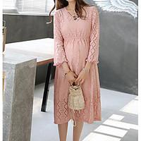 womens casualdaily simple swing dress solid v neck midi long sleeve co ...