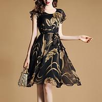 womens going out sophisticated a line dress print round neck above kne ...