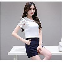 womens casualdaily simple summer t shirt skirt suits solid round neck  ...