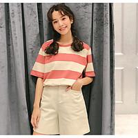 womens going out simple t shirt striped round neck short sleeve cotton