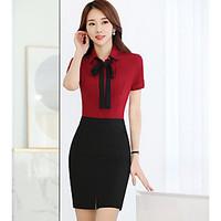 Women\'s Casual/Daily Street chic Spring Summer Hoodie Skirt Suits, Solid Shirt Collar Short Sleeve