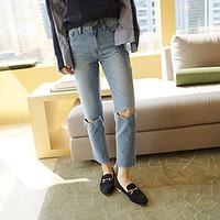 womens mid rise micro elastic jeans pants simple loose solid