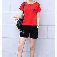 womens casualdaily sports simple summer t shirt pant suits solid lette ...