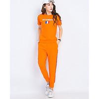 Women\'s Sports Active Spring Summer T-shirt Pant Suits, Letter Round Neck Short Sleeve Micro-elastic
