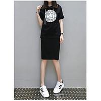 womens daily hat spring fall t shirt skirt suits solid hooded short sl ...