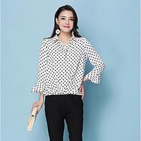 Women\'s Daily Simple Blouse, Round Dots Shirt Collar Long Sleeve Polyester