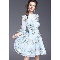 womens going out sheath dress floral round neck above knee long sleeve ...