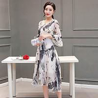 womens beach cute swing dress floral u neck maxi sleeve silk summer mi ...