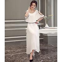 Women\'s Going out A Line Dress, Solid Round Neck Knee-length ½ Length Sleeve Others Spring Summer Mid Rise Inelastic Medium